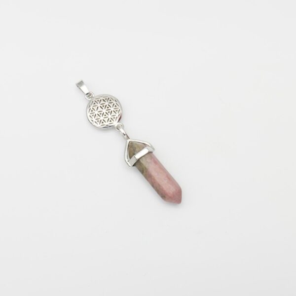 Rhodonite Point Pendant with Flower of Life charm