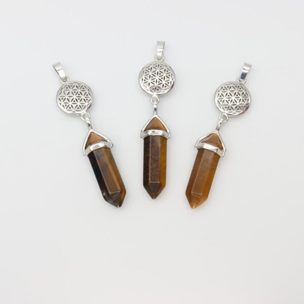 Tigers Eye Point Pendant with Flower of Life charm