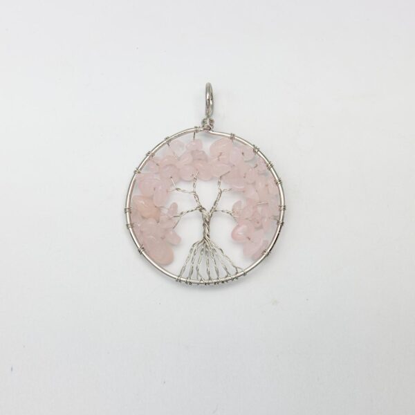Wire Tree of Life pendant with Rose Quartz chips